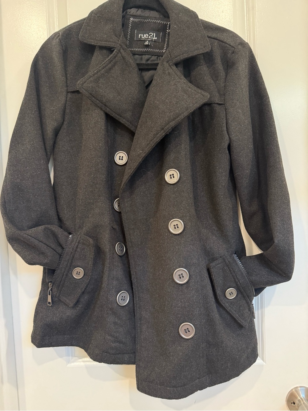 Rue21 Women’s Charcoal Gray Double-Breasted Peacoat